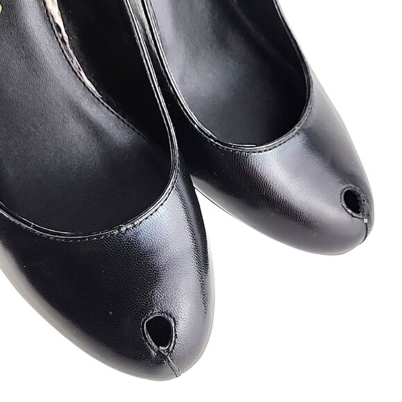 ARTURO CHIANG Black Leather Reptile Print Wedge Slingback Shoe Peep Toe Sz 7.5M - Picture 8 of 16